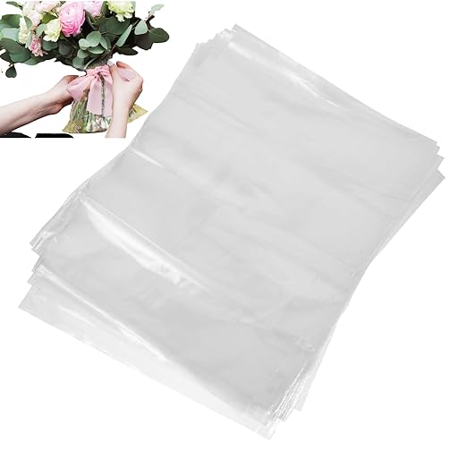 50Pcs Flower Bags, 9.8x5.9in Bouquet Water-retaining Bag, PE Bouquet Flower Water, Transparent -retaining, Rose Packaging for Arrangement