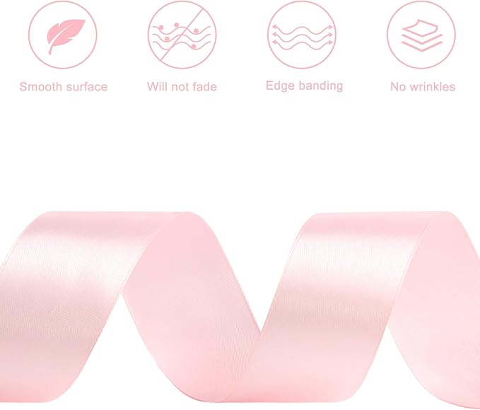 1-1/2 Inches 50 Yards Baby Pink Satin Ribbon, Solid Fabric Ribbon Roll for Flower Bouquets, Gift Wrapping, Wedding, Handmade Crafts
