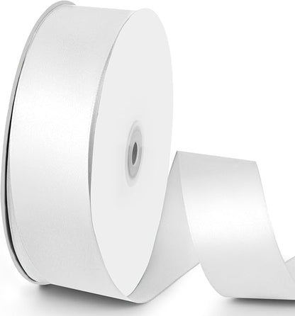 100 Yards 1-1/2 inch Satin Ribbon, Fabric Ribbon Solid Color Perfect for Gift Wrapping, Wedding, Handmade Bows, Floral Bouquets and Party Decoration(White)
