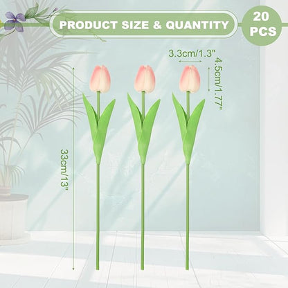 uxcell 20pcs Tulips Artificial Flowers, Faux Flowers Silk Fake Tulip Stems Real Touch for Wedding Bouquet Centerpiece Table Party Decoration(Peach Pink)