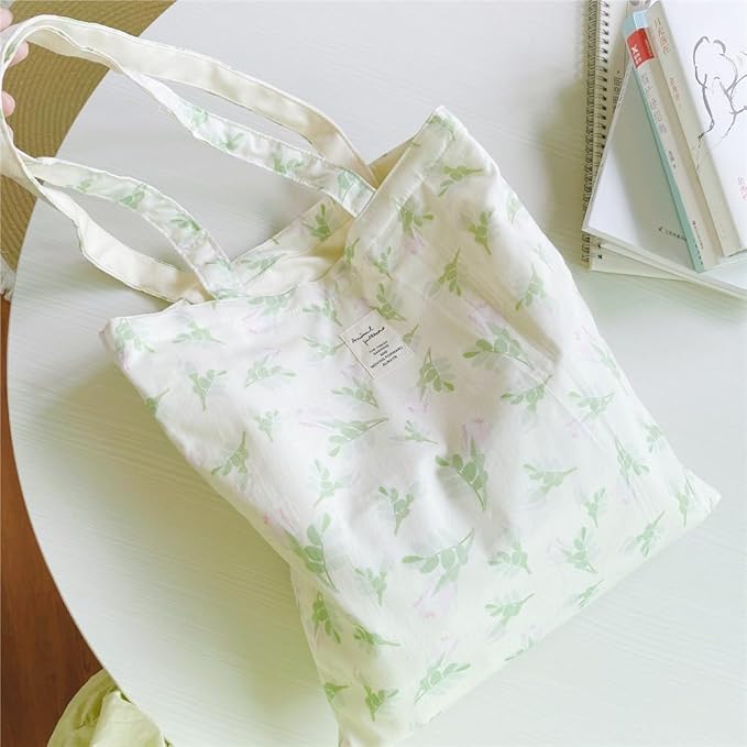 Cotton Canvas Tote Bag Reusable Soft Grocery Cloth Bag Floral Shoulder Bag for Beach Travel Shopping
