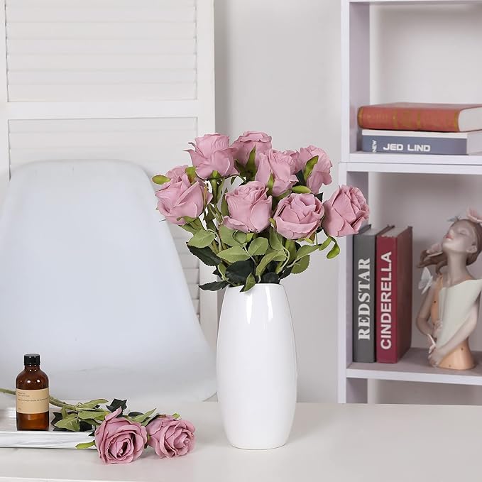 Nubry Artificial Silk Rose Flower Single Stem Lifelike Vintage Fake Rose for Wedding Bouquet Floral Arrangements Home Party Centerpiece Decoration, 10pcs (Vintage Mauve)