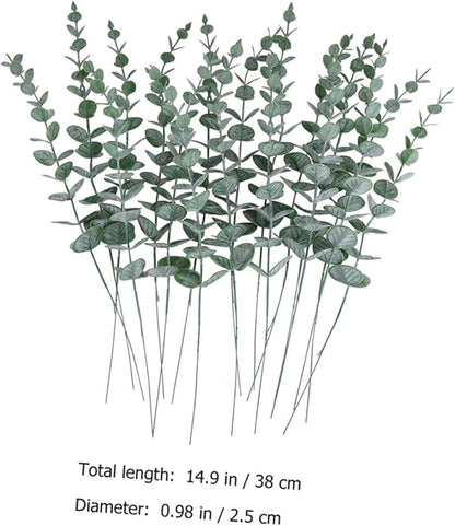 DOITOOL 24pcs Simulated Eucalyptus Leaf Bundle Fake Plant Ornament for DIY Floral Arrangement Realistic Greenery Decoration for Home Office Wedding Centerpieces