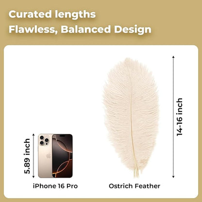 Piokio 10 pcs Natural Champagne Ostrich Feathers 14-16 inch(35-40 cm) Bulk for Wedding Party Decoration Gatsby Decorations