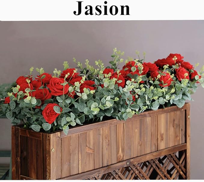 Jasion Artificial Roses 10 Heads Faux Flower Arrangement Silk Bouquet for Home Office Parties and Wedding Decoration (Red)