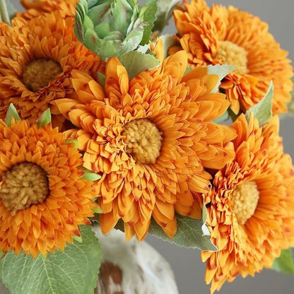 Kimura's Cabin 5Pcs Fake Sunflowers Flowers Long Stems Faux Sunflower Flowers Artificial Silk Bouquet for Wedding Autumn Home Garden Birthday Party Kitchen Table Decor (Orange Yellow)