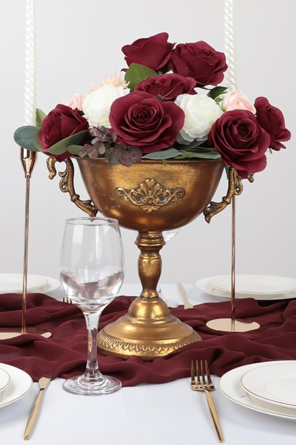 30pcs Roses Artificial Flowers Fake Flowers with Long Stems Burgundy Silk Flowers for Wedding Bouquet Centerpices Decorations Party Bridal Baby Shower Home Decor