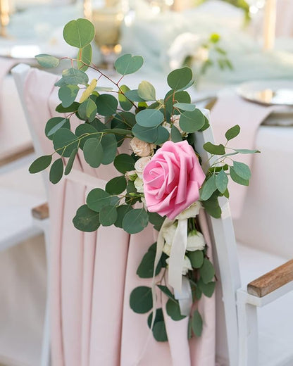 JOYLEX Artificial Flowers Realistic Roses, 25pcs Real Looking Fake Roses with Stem for DIY Wedding Bouquets Centerpieces Bridal Shower Party Home Romantic Decorations (Dark Pink)
