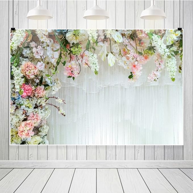 Leowefowa White Flower Wall Backdrop for Wedding Decor Romantic Pink Roses Floral Wall Photography Background for Wedding Birthday Party Banner Decorations Backdrop Photo Booth Props 15x10ft Vinyl