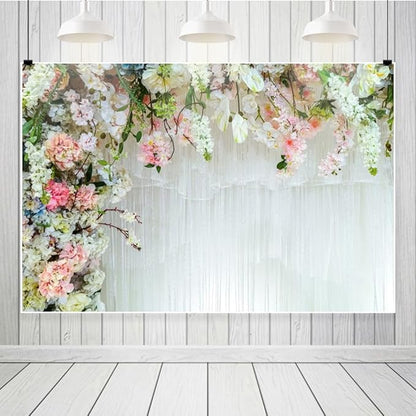 Leowefowa White Flower Wall Backdrop for Wedding Decor Romantic Pink Roses Floral Wall Photography Background for Wedding Birthday Party Banner Decorations Backdrop Photo Booth Props 10x6.5ft Vinyl