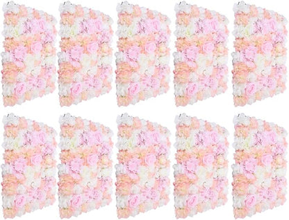 10Pcs 23.62"x 15.74" Artificial Flower Wall Panels,Flower Wall Mat Silk Flower Panels for Outdoor Garden Backyard Fence Fence Privacy Screen and Indoor Wall Decor(Light Pink,10Pcs)