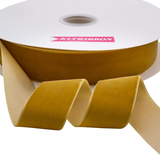 Nylon Velvet Ribbon Single Faced,1 1/2 Inch X 25Yards Spool (Gold)