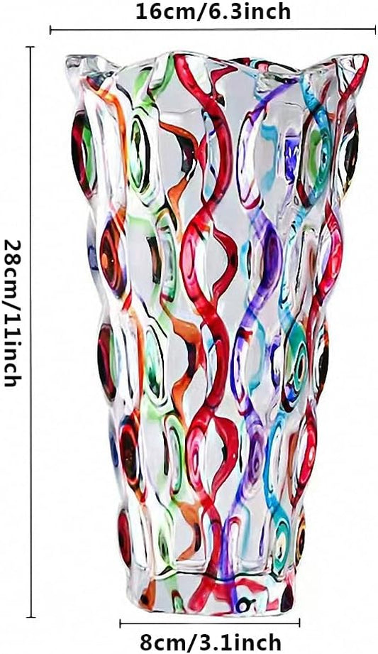 Hand Painted Colorful Vase 11" Tall,Flower Vase Decor for Home Dining Table Living Room,Office Wedding Holiday Party,Handmade Decorative Flower Vase (Colorful)