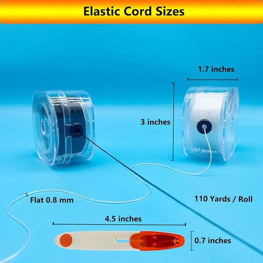 Elastic Cord for Bracelets, 0.8 mm Flat Stretchy Bracelet String, 110 Yards Elastic String for Jewelry Making with Organizing Case and Scissors