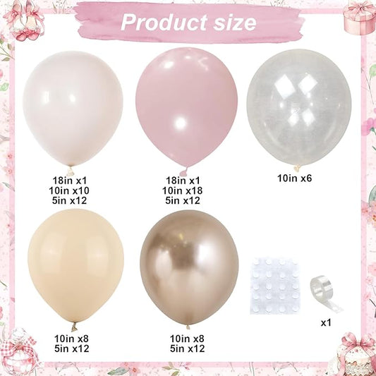 Dusty Pink Balloon Arch Kit, Boho Retro Blush Pink Champagne Gold White Latex Helium Party Balloons Garland for Girls Women Bridal Baby Shower Neutral Wedding Engagement Birthday Party Decorations