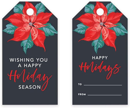 Andaz Press Christmas Holiday Season Classic Gift Tags, Happy Holidays to from and Wishing You A Happy Holiday Season, Christmas Poinsettia Design, for Holiday Events, Parties, and Favors, 60-Pack