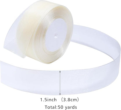 Ivory Ribbon for Gift Wrapping 1-1/2 inch Sheer Organza Ribbon for Flower Bouquet Tulle Chiffon Ribbons for Wedding Invitations Christmas Decorations Crafts 50 Yards