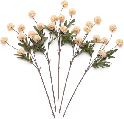 Laelfe Peach Artificial Flowers Pompon Mum, 5Pcs Fake Kiku Flowers Silk Small Mini Chrysanthemum Ball Faux Mum Decor for Filler DIY Bouquet Centerpieces Arrangements Shower (Peach)