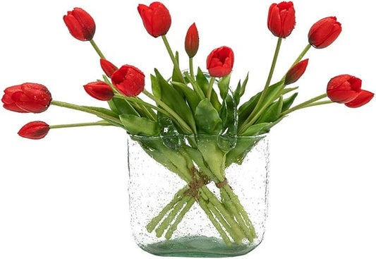 15pcs Artificial Tulips Flowers, Real Touch Latex Bouquet, Fake Tulips for Office Wedding Party Home Kitchen Garden Decoration(Red,15pcs)