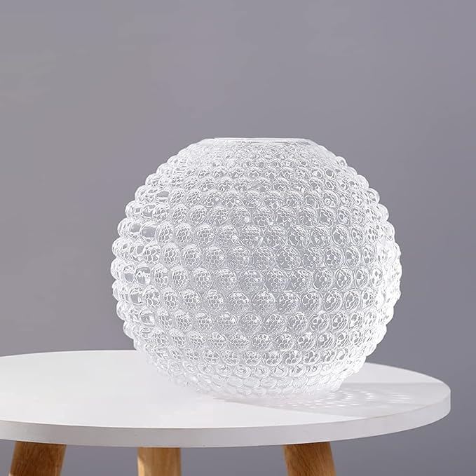 Magcolor Small Glass Round Vase for Weddings,Ribbed Crystal Glass Vase,Events, Decorating, Arrangements, Flowers, Office or Home Décor, Pack of 1 (6.9“ Tall 6.9“ Wide)