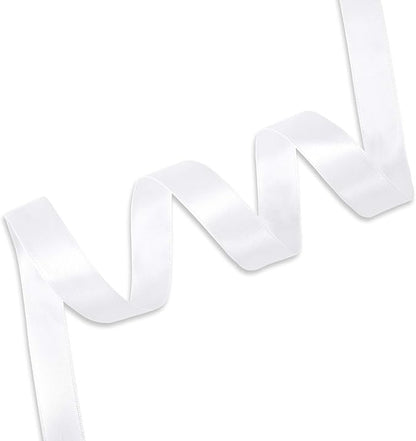 Satin Ribbon 5/8 Inch White Double Faced - 25 Yards for Gift Wrapping DIY Bows Crafts Bridal Bouquet Cutting Ceremony Sewing Christmas Wedding Baby Shower Decoration Humphrey's Craft
