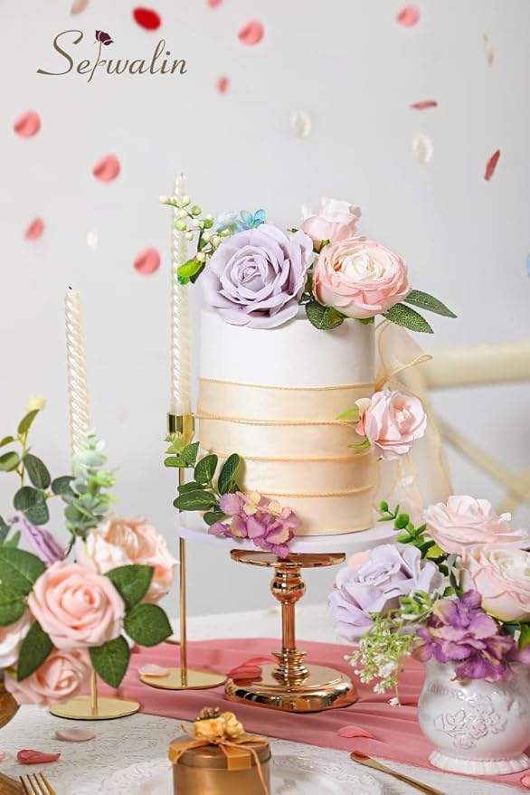 Serwalin Artificial Flowers Fake Silk Flowers Combo Realistic Mixed Roses Box for DIY Wedding Bridal Bouquets Centerpieces Arrangements Faux Flowers with Stems Home Party Decoration, Pink&Lilac