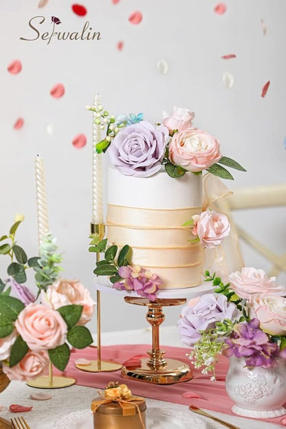 Serwalin Artificial Flowers Fake Silk Flowers Combo Realistic Mixed Roses Box for DIY Wedding Bridal Bouquets Centerpieces Arrangements Faux Flowers with Stems Home Party Decoration, Pink&Lilac