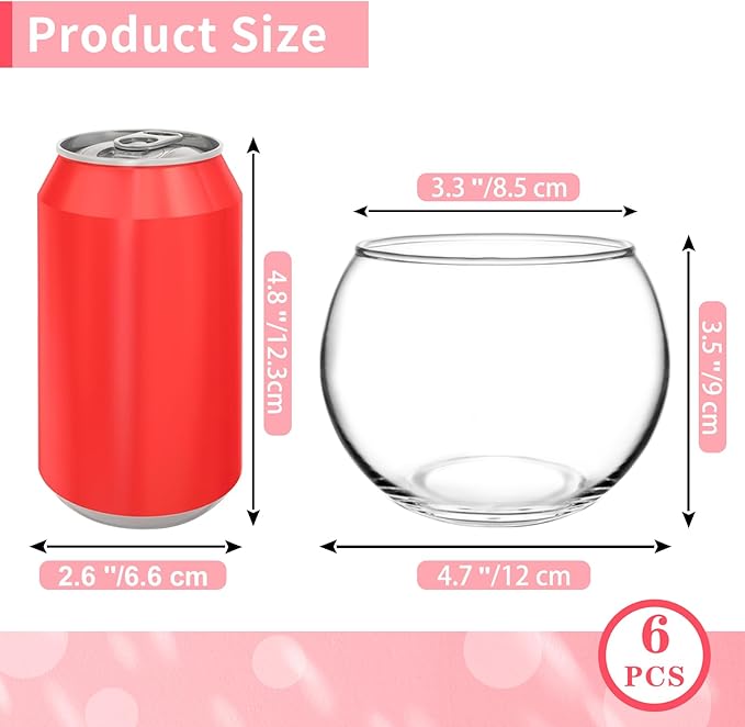 6 Pack Clear Round Glass Vases, 4.7” W x 3.5” H, Bubble Bowl Flower Vase for Table Centerpieces, Candle Holders for Wedding Event Home Decor