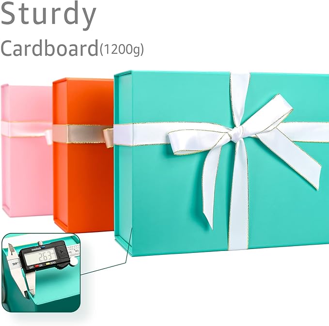 LIFELUM Large Gift Boxes with Lids,5 Pack 13.85 x 8.35 x 4.45 inch Rectangle Collapsible Gift Boxes with Ribbon,Card,Shredded Paper Filler Christmas,Birthdays