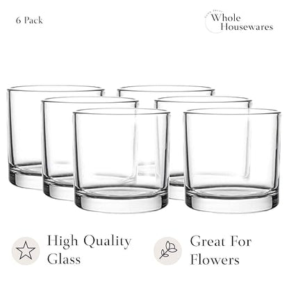 WHOLE HOUSEWARES | 4"X4" Glass Cylinder Vase | Candle Holder | Decorative Centerpiece Arrangement for Wedding Party Event Home Office Decor | Set of 6