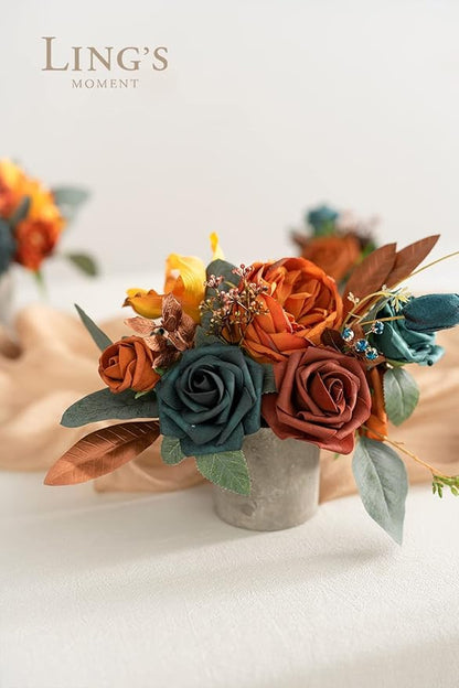 Ling’s Moment Artificial Flowers 25Pcs Peacock Green Roses Decor w/Stems,3" Real Touch DIY Foam Floral for Wedding Bouquet/Centerpieces, Outdoors Party Backdrop, Room/Table, and Garden/Pot Decorations