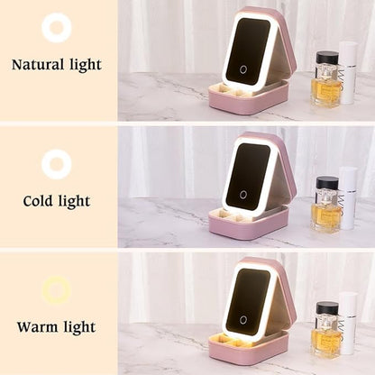 callie Personalized DNA BirthFlower Jewelry Box with Mirror & LED 3 Adjustable Light, Custom Name - Travel Makeup Organizer Box, Gift for Women Doctor Medical Staff