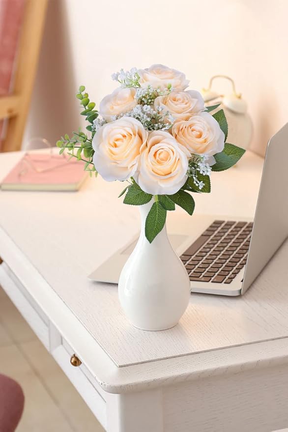 Artificial Rose Flower Artificial Flowers Flower with Long Stem Silk Roses Bouquet for Wedding Bridal Shower Party Home Decoration (Champagne, 12 Pcs)