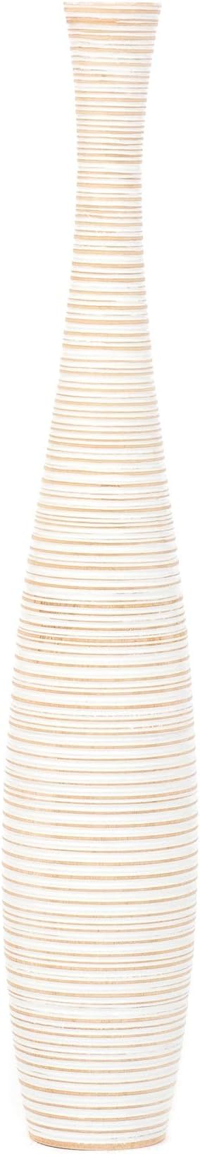 Leewadee Large White Wash Home Decor Floor Vase – Wooden 34 inches Tall Farmhouse Decor Flower Holder for Fake Plant and Pampas Grass