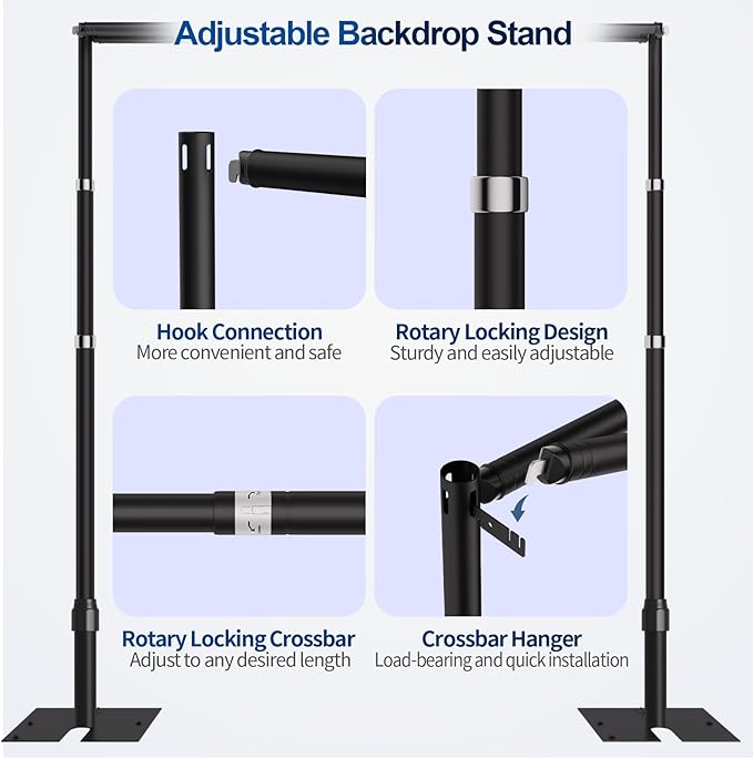 12x10ft Pipe and Drape Backdrop Stand, Double Crossbar, Heavy Duty Adjustable Background Frame with Metal Base for Parties Photography Wedding Photoshoot Decoration - Black