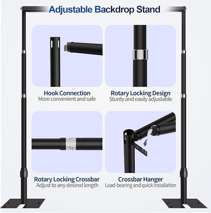 12x10ft Pipe and Drape Backdrop Stand, Double Crossbar, Heavy Duty Adjustable Background Frame with Metal Base for Parties Photography Wedding Photoshoot Decoration - Black
