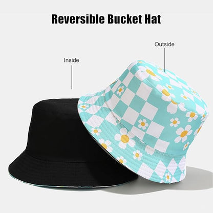 Bucket Hat for Women Men, Cotton Reversible Double Side Wear Sun Hats Beach Fisherman Hat