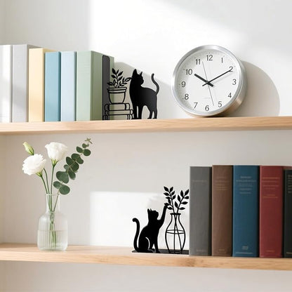 Cat Metal Bookends Cute Cat Book Ends for Shelves Bookshelf Home Office Desk Decorative Bookshelf Decor Gift for Cat Lovers and Reading Enthusiasts