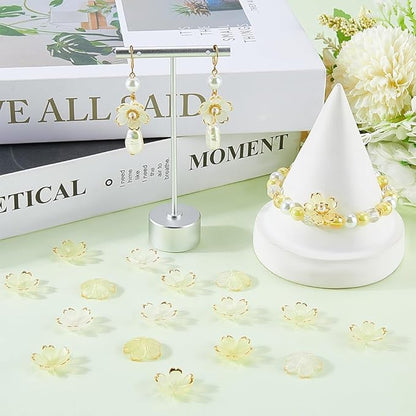 SUNNYCLUE 1 Box 200pcs Bead Caps Flowers Yellow Flower Beads Mini Plastics Light Yellow Orange Golden Plated Cherry Blossom Sakuras Flowers Bead Bulk for Jewelry Making DIY Lanyard Women Crafts
