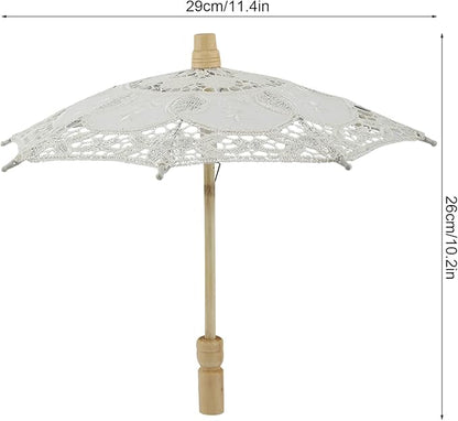 Joyzan Wedding Lace Parasol, Vintage Bride Umbrella Small Embroidery Flower White Decoration Mini Decorative Chinese Tiny Gift Lady Costume Party Romantic Photography Photo Prop Cosplay Decor 10inch