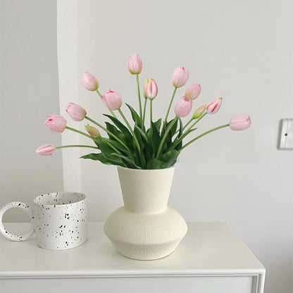 15 Pcs Light Pink Artificial Flowers Tulips Real Touch Latex Plastic Soft Faux Bouquets for Party, Wedding, Home, Room, Garden Decor