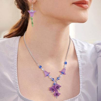 Crafans 50Pcs Frosted Acrylic Flower Beads Purple Flower Bead Caps Transparent Floral Pendants Clear Loose End Spacer Beads for Jewelry Making 17.5x12x1.5mm