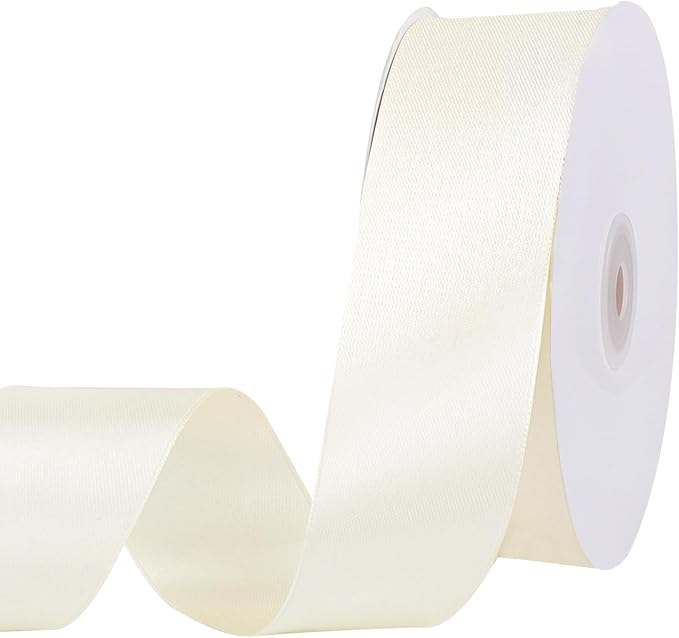 Ivory Satin Ribbon 1 1/2 Inch 60 Yards Cream Ribbon for Wedding Gift Wrapping Hair Bows Crafts Home Decor Flower Bouquet Christmas Decorations