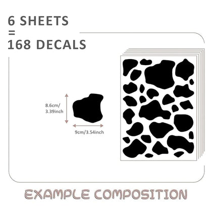 YouRfocus Farmhouse Cow Print Wall Decals | 6 Sheets of Black Vinyl Peel and Stick Wall Stickers for Bedroom, Living Room, Bathroom | Wall Decor for Home, Cars, Cups