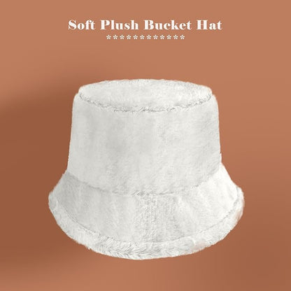 Winter Soft Faux Fur Plush Bucket Hat, Lovely Fisherman Cap, Fashion Outdoor Thick Warm Sun Cap for Women