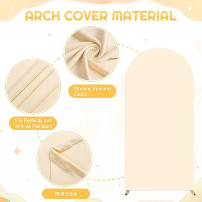 FUHSY Wedding Backdrop Arch Stand with Beige Arch Cover 7.2FT Metal Arch Backdrops Stand and Cover Set Balloon Backdrop Arches for Wedding Ceremony Graduation Bridal Baby Shower Event Decorations