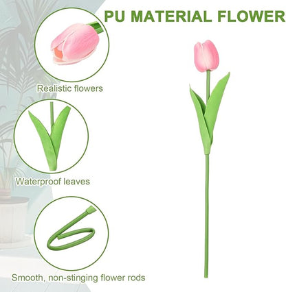 uxcell 20pcs Tulips Artificial Flowers, Faux Flowers Silk Fake Tulip Stems Real Touch for Wedding Bouquet Centerpiece Table Party Decoration(Orange Pink)