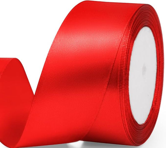 1-1/2" x 25 Yards Satin Ribbon, Red Silk Ribbon Ideal for Gift Wrapping, Floral Bouquets, Crafts, Wedding Party Decorations, Christmas and Sewing Projects