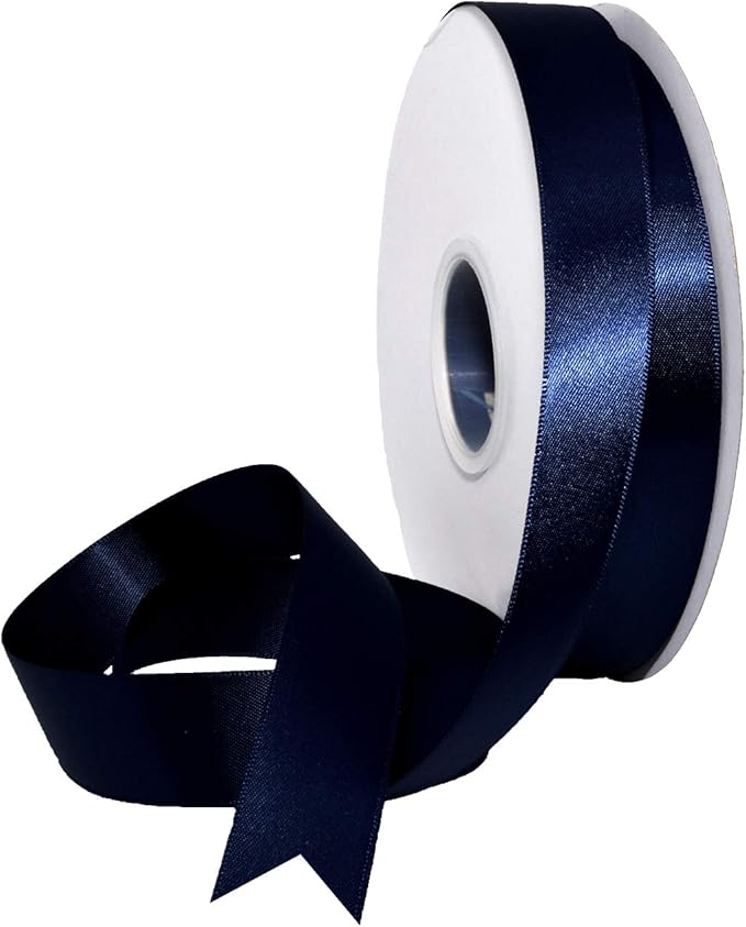 Morex Ribbon Double Face Satin Ribbon 7/8" X 50 YD Navy Ribbon for Gift Wrapping, Birthday Gift Cards, Satin Dress for Women, Silk Ribbons for Crafts, Wedding Gifts for Couple