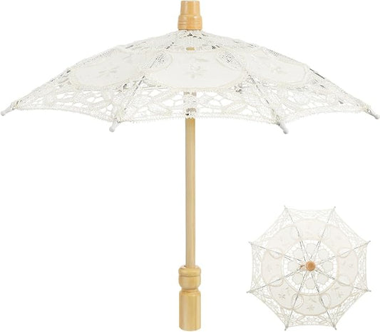 Bride Lace Parasol Umbrella 9.8 Inch Embroidered Cotton Wedding Photography Prop and Decorative Accessory for Bridal Ceremonies